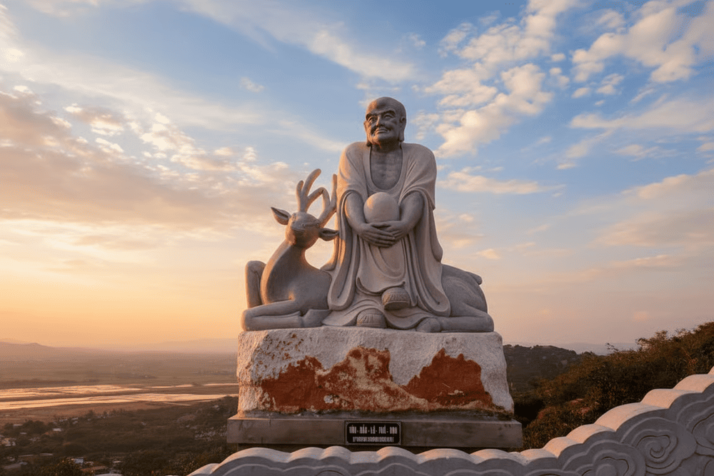 Một pho tượng chạm khắc công phu trên đường lên núi